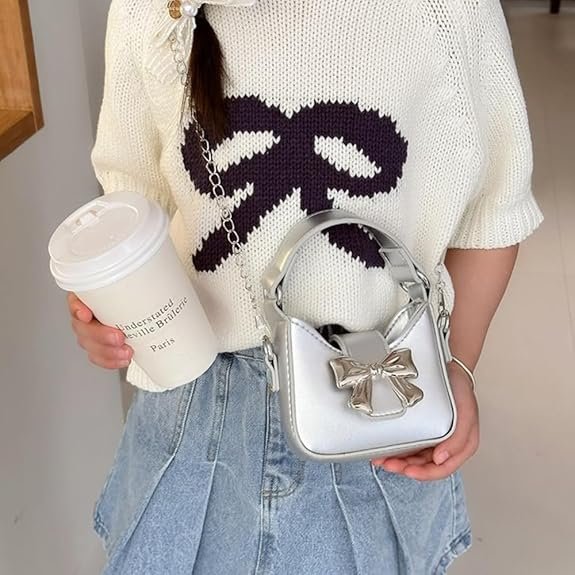 Mini Crossbody Purse, Bow Magnetic Buckle Handbag Shoulder Bag Great Gift Idea for Little Girls - Image 6