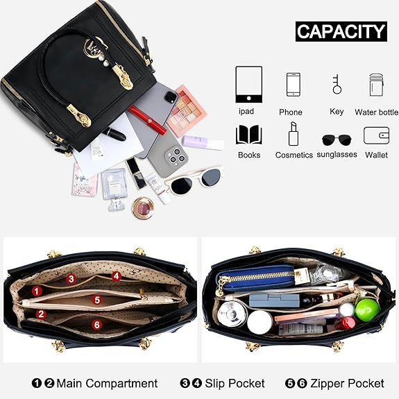 KKXIU Stylish Women Satchel Purses and Handbags Vegan Leather Top Handle Shoulder Crossbody Bag(A-pink) - Image 6