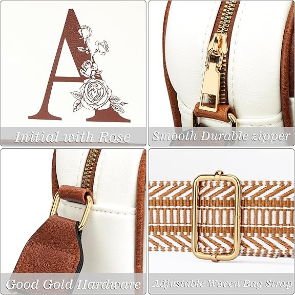 Birthday Gifts for Women Wife Friends Personalized Crossbody Bag Small Purse with Initial Letter Shoulder Handbags(Whitea) - Image 7