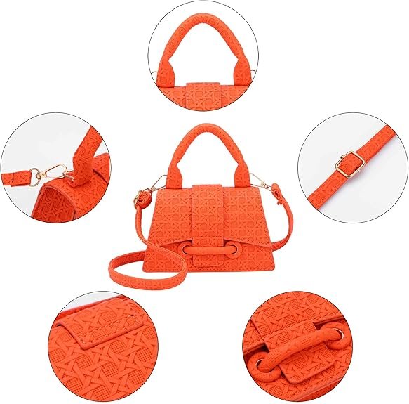 Micro Mini Crossbody Handbag Women's Purse Clutch Cute Mini Trendy Bag Top Handle PU Leather Shoulder Bag(Orange) - Image 7