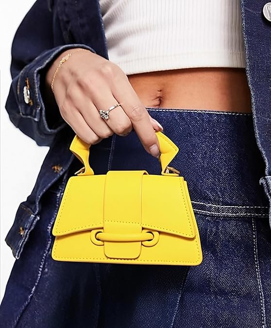 Micro Mini Crossbody Handbag Women's Purse Clutch Cute Mini Trendy Bag Top Handle PU Leather Shoulder Bag(Yellow) - Image 7