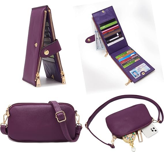 Women Handbags Wallet Tote Bag Shoulder Bag Top Handle Satchel 3pcs Purse Set(Purple) - Image 7